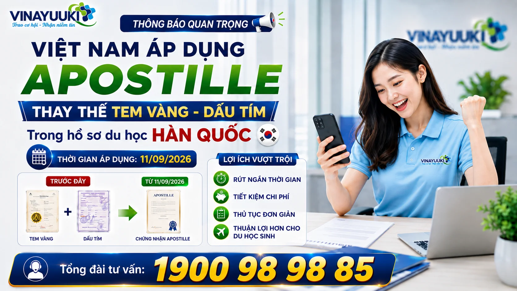 Apostille thay đổi thủ tục hồ sơ du học Hàn Quốc từ ngày 11 tháng 9 năm 2026