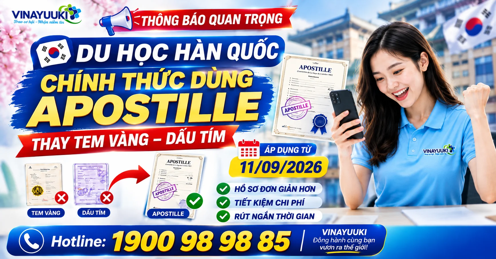 Du học Hàn Quốc từ 11/9/2026: Bỏ Tem Vàng, Dấu Tím – Hồ Sơ Chuyển Sang Apostille, Thủ Tục Nhẹ Hơn?